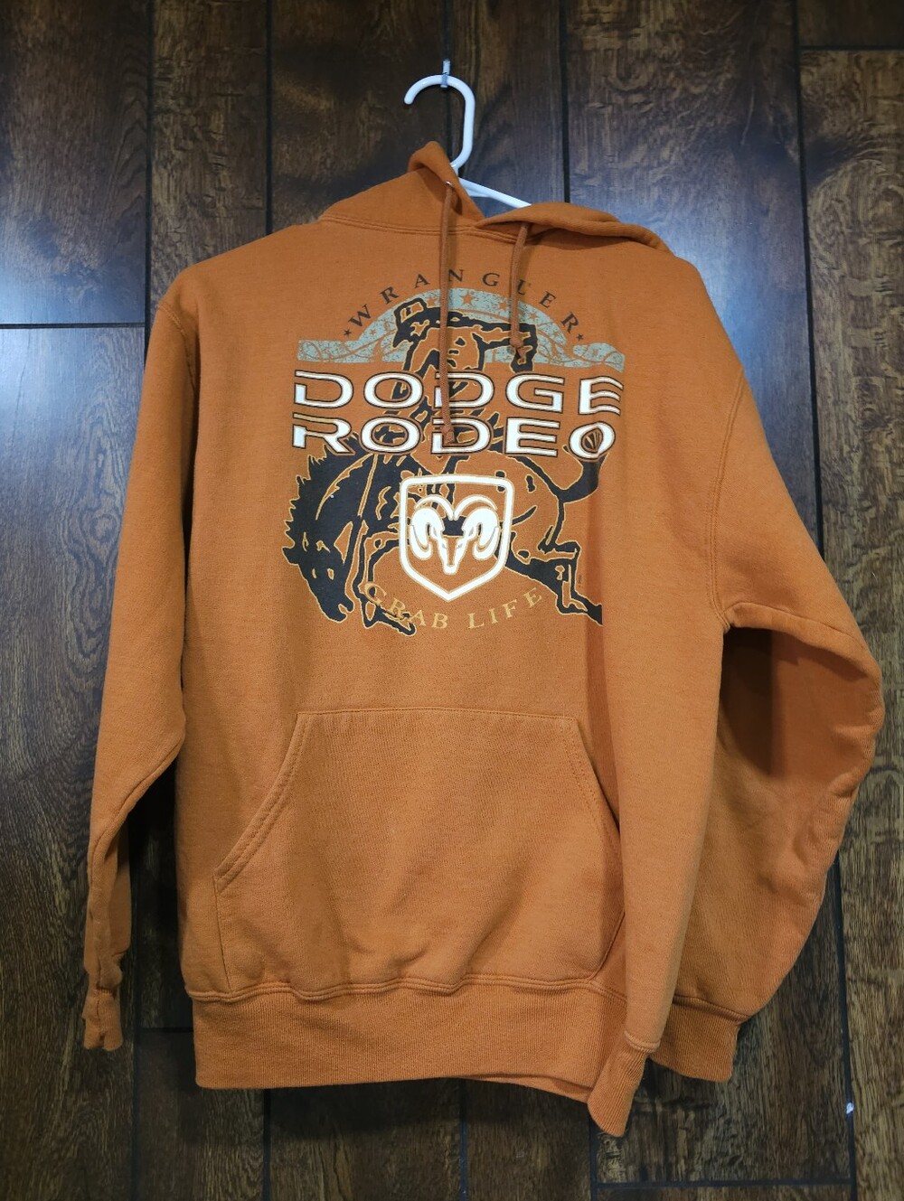 Wrangler Dodge Rodeo Womens Medium Hoodie Burnt Orange *stains*